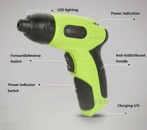 Fineget Compact Portable Battery LED Cordless Electric Screwdriver with Bits