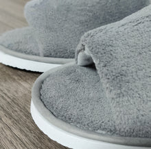 Fineget Spa Fluffy Slippers for Guests Men Women Travel Indoor House Non-Disposable Hotel Hospital Open Toe Pedicure Coral Velvet Breathable Grey Slippers 4 Pairs
