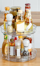 Fineget Lazy Susan Rotating Spice Rack Organizer for Cabinet Kitchen Bathroom Clear 2 Tier Spinning Turntable Tiered Storage Spice Rack Self