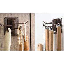 Fineget Adhesive Door Hooks for Hanging Bathroom Kitchen Hooks 4 Rotatable Arms Round Towel Hooks Brown 2 Pairs