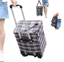 Fineget Foledable Shopping Cart Grocery Tote Bag with Wheels Folding Utility Cart for Women Teacher Grocery Laundry Vacations Camping Beach Picnic Barbecue Cooking Food Delivery Easy Mood Grid Pattern