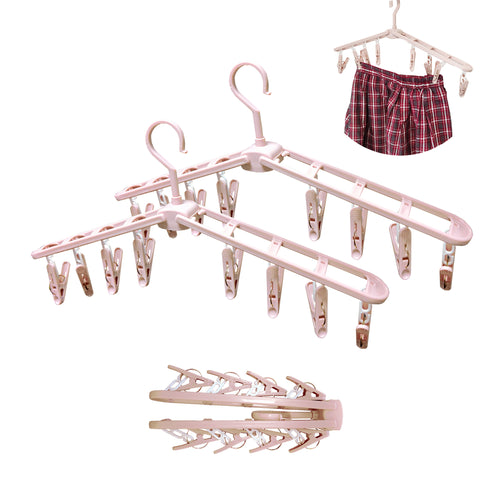 Fineget Collapsible Clothes Travel Hangers with Clips Shorts Skirt Shirt Socks Drying Racks Pink 2 Pcs